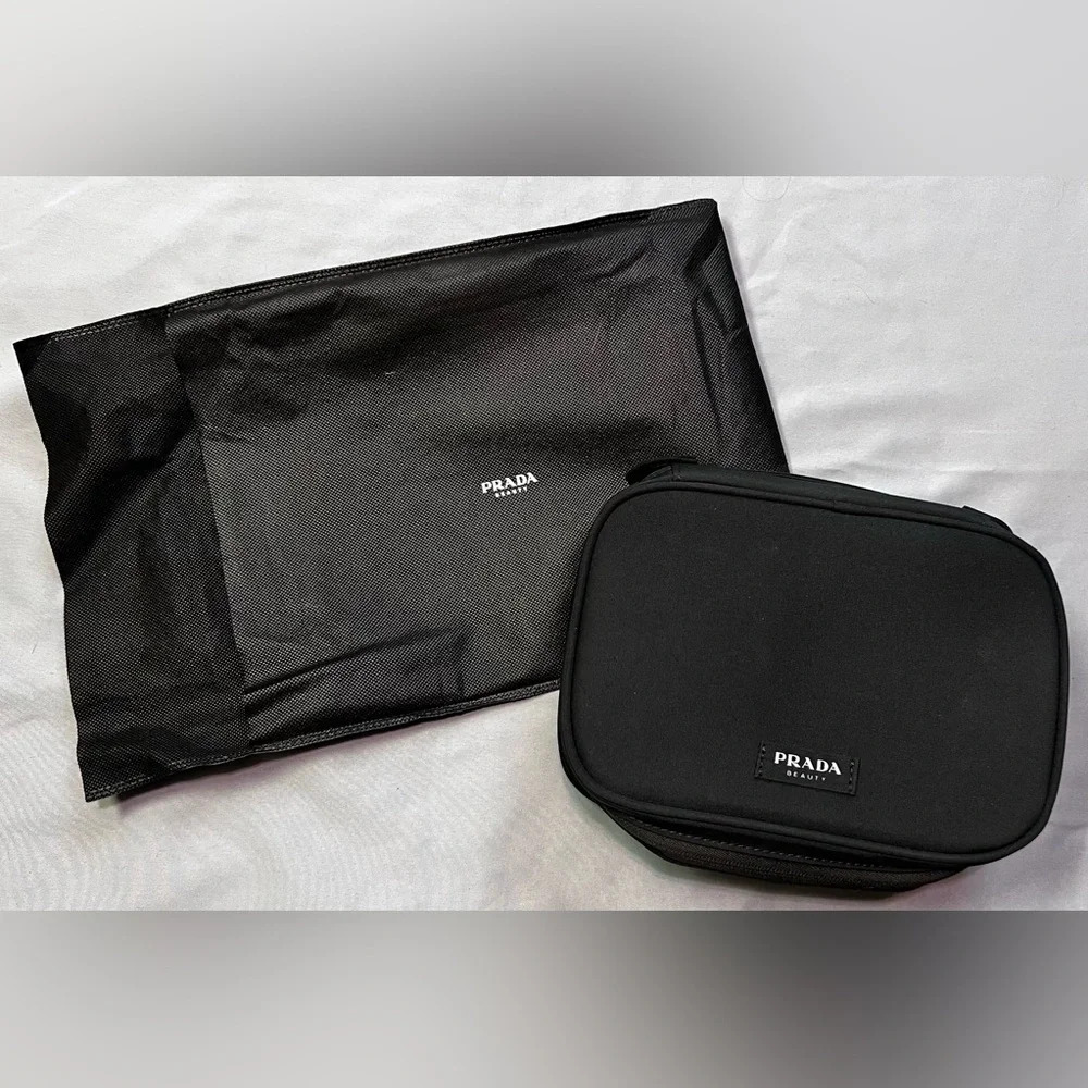Prada Black Nylon Cosmetic Pouch Toiletry Case w/ Dust Bag